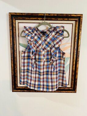 J.Crew Plaid Ruffle Top 00 XXS Preppy Summer Blouse Sleeveless Multicolor